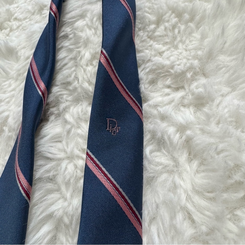 Christian Dior Navy and Light Pink Striped Tie - Picture 6 of 10